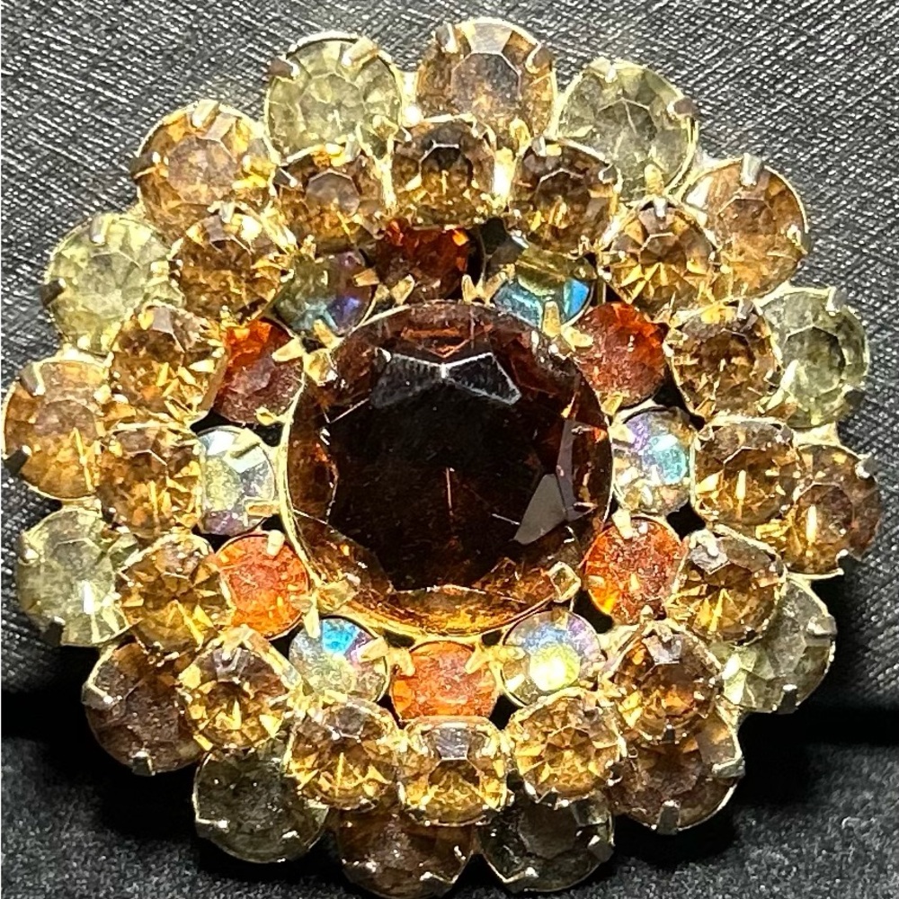 Gold-Tone Amber Crystal Flower Brooch -Juliana brooch